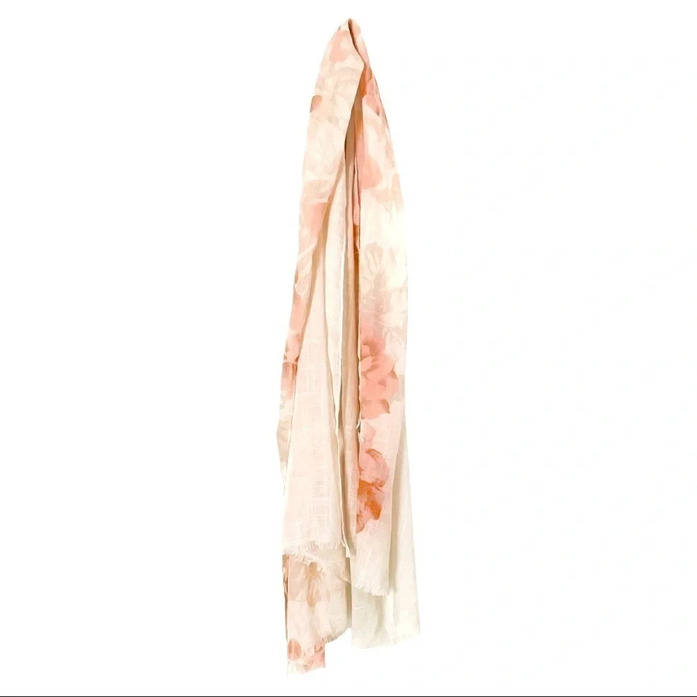 🌺 Morning Lavender Peach Ivory Fringe Lightweight Scarf Wrap NWT